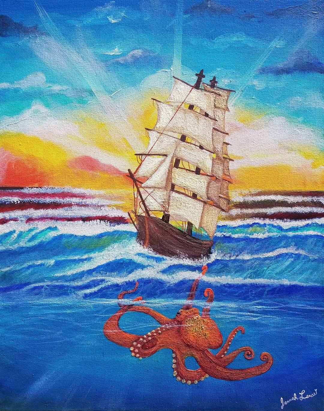 Octopus Painting, Ocean Painting, Glow in the Dark Painting, Ship Wall ...