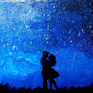 Glow in the Dark Painting, small blue painting, Romance Under the Stars