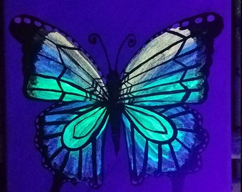 Butterfly Painting, glow in the dark painting, butterfly glow art, Butterfly wall art