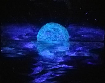 Glow in the Dark Painting, Ocean painting, glowing Moon, Moon Painting, Glow in the dark art, bedroom decor, night light