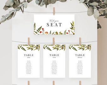 Forest Wedding Seating Plan Template, Rustic Wedding Seat Chart Template, Printable Wedding Table Plan Cards, Woodland Wedding Seat Cards