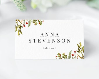 Woodland Wedding Place Card Template, Forest Wedding Place Card Printable, Escort Card Download, Editable Wedding Table Name Card Template
