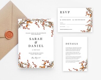 Woodland Wedding Invitation Template | Fall Wedding Invite Printable | Forest Wedding Invitation Download | Rustic Wedding Invite Suite PDF