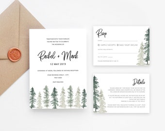 Forest Wedding Invitation Template | Rustic Wedding Invite Printable Watercolor Wedding Invitation Download Forest Woods Wedding Invite PDF