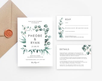 Eucalyptus Wedding Invitation Printable Greenery Wedding Invite Template Download Botanical Wedding Invite Suite Editable Wedding Invite PDF