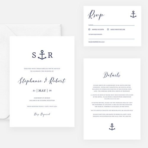 Nautical Wedding Invitation Template Printable Destination - Etsy