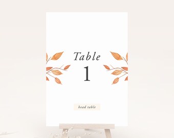Fall Table Numbers Template, Fall Wedding Table Numbers Printable Table Number Template, DIY Wedding Table Number Cards PDF Instant Download