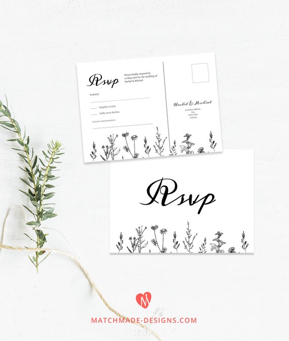 rustic rsvp postcard template wildflower rsvp card printable editable rsvp wedding response postcard instant download templett wedding response postcard
