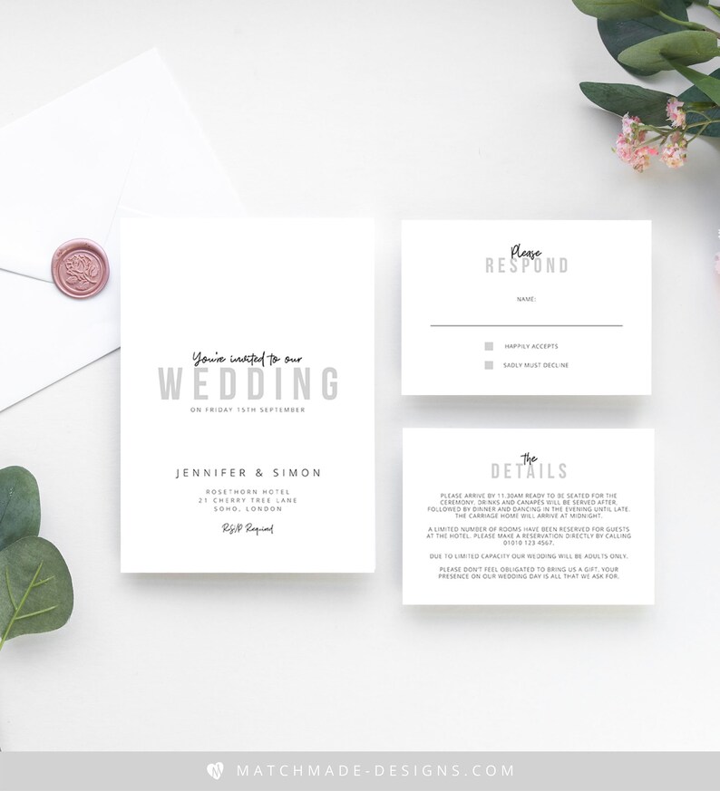 Modern Wedding Invitation Template Editable Wedding Invitation Modern Invitation Simple Wedding Invite Printable Wedding Invite Download