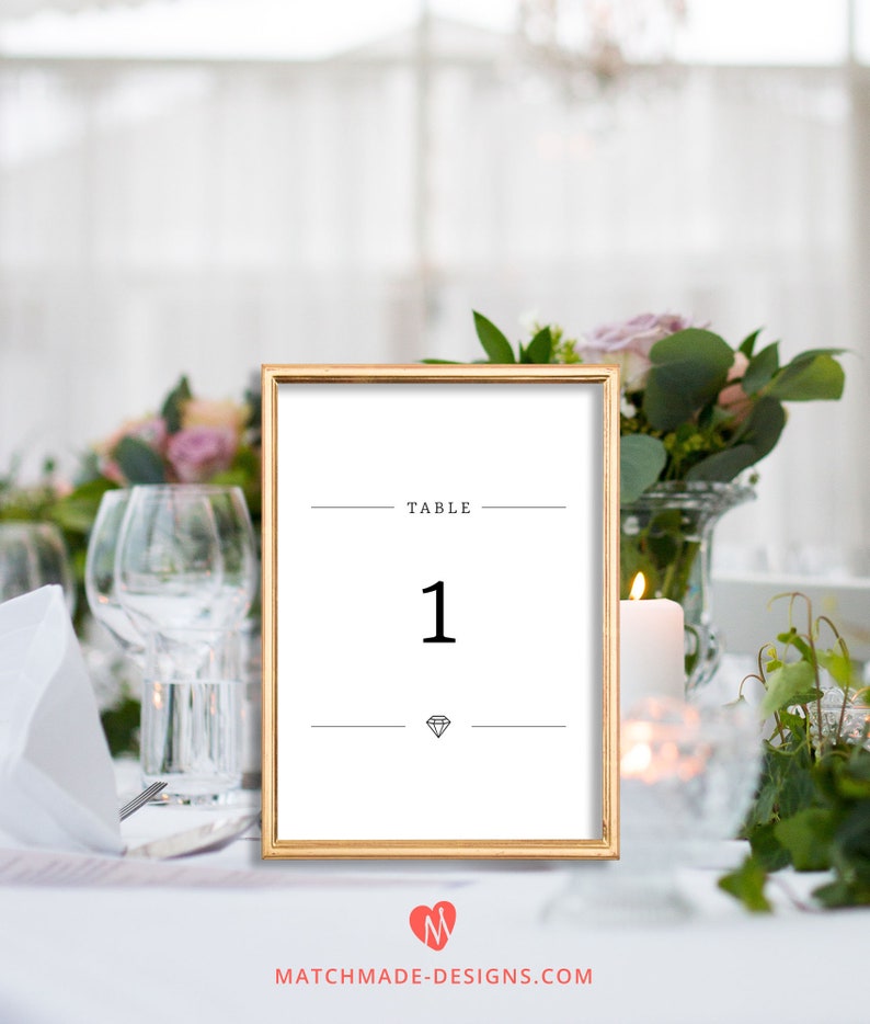 Simple Table Numbers Printable Diamond Table Number Download Etsy