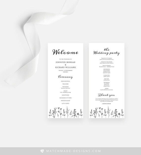Wildflower Wedding Program Template Rustic Order Of Service Etsy