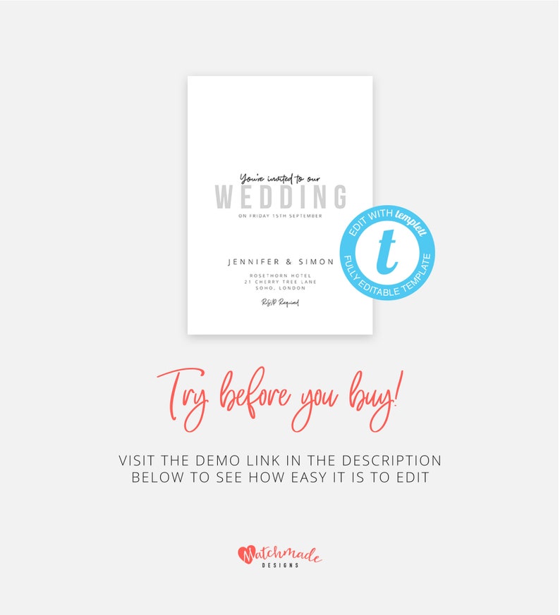 Modern Wedding Invitation Template Editable Wedding Invitation Modern Invitation Simple Wedding Invite Printable Wedding Invite Download