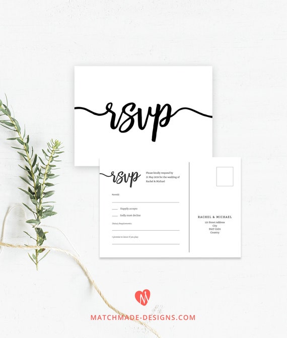 script rsvp postcard template calligraphy rsvp card printable editable rsvp wedding response postcard instant download templett wedding response postcard