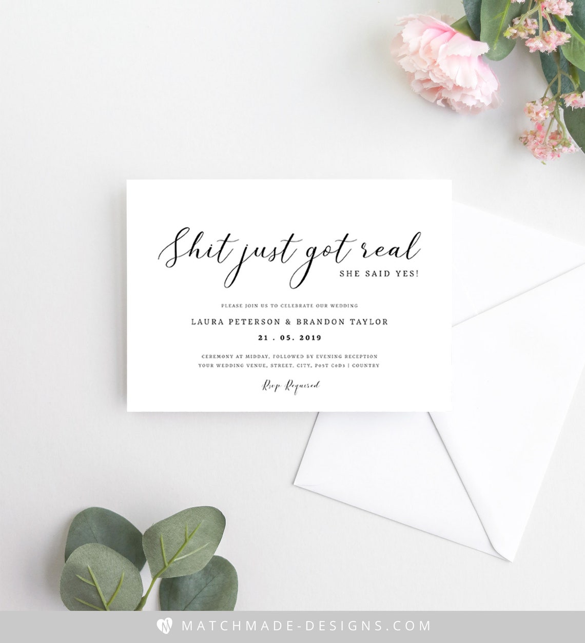 Shit Just Got Real Wedding Invitation Printable Funny Wedding - Etsy