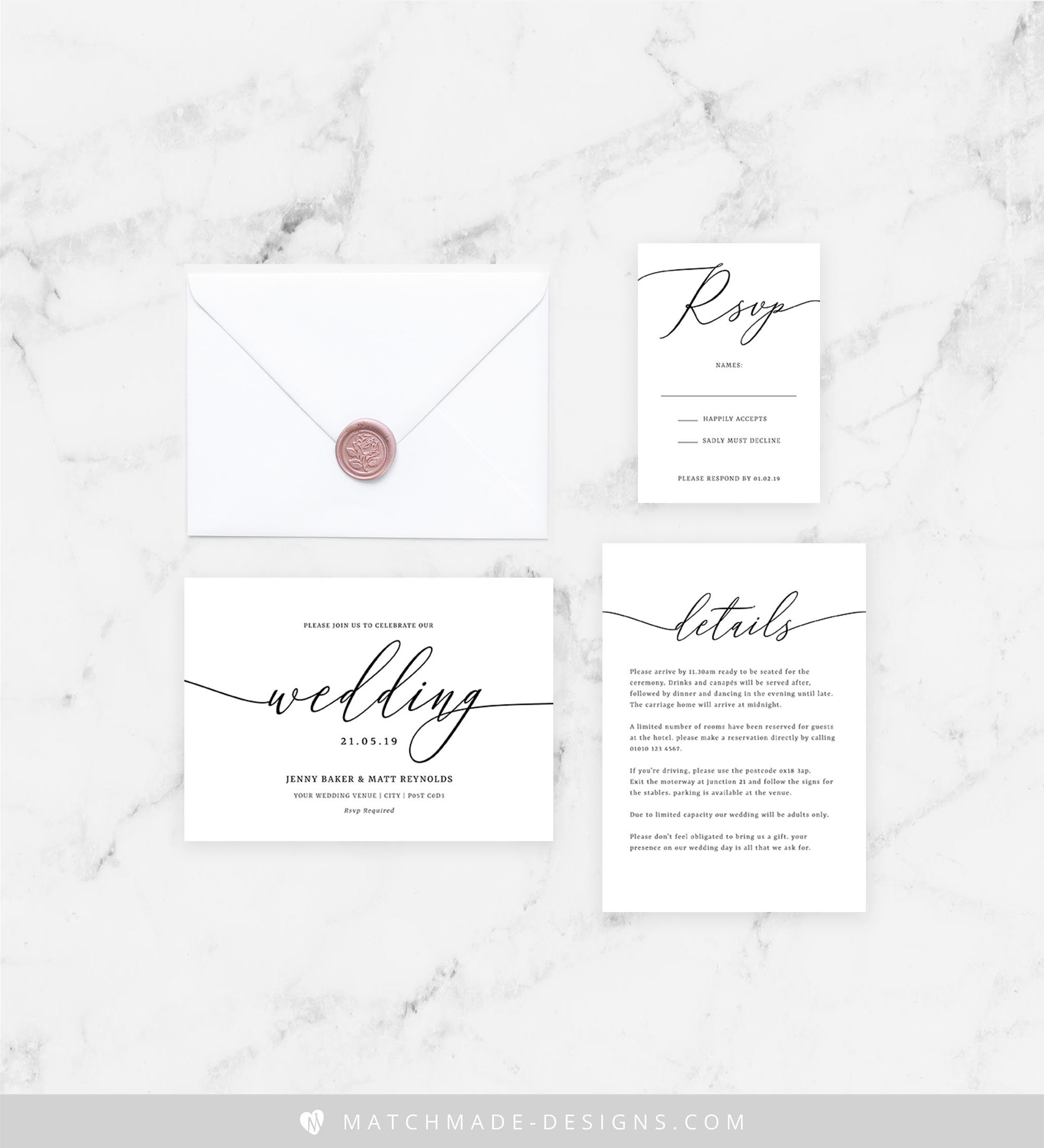 Calligraphy Wedding Invitations Template Editable Wedding Etsy UK