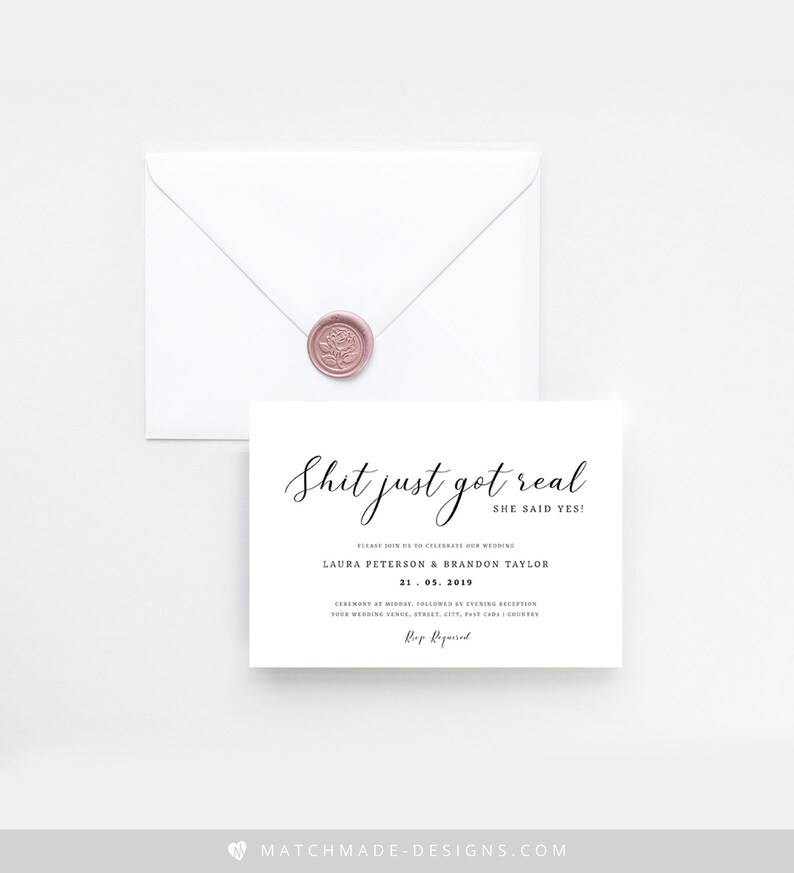 Shit Just Got Real Wedding Invitation Printable Funny Wedding - Etsy