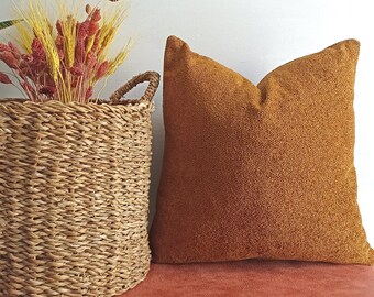 Mustard Boucle Pillow Cover, Soft Plush Throw Pillow