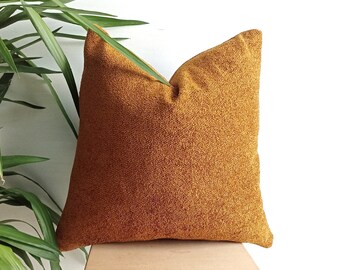 Dark Camel Textured Boucle Pillow Cover, Custom Sizes