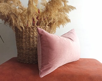 Pink Velvet Lumbar Pillow Cover, Handmade Throw Pillow (12x24)