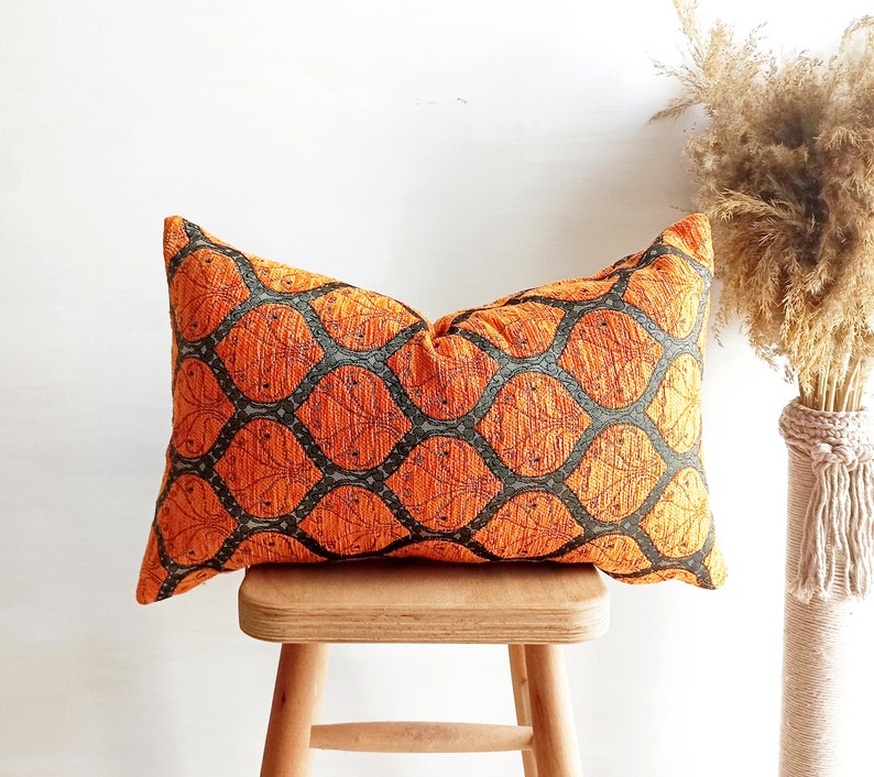 Orange Lumbar Pillow Cover Large Size Throw Pillows Long Etsy