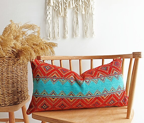 Turquoise Luxury Chenille Kilim Pillow Lumbar Pillow 12×24 Throw Pillow All  Size Kilim Pillow Blue Throw Pillow