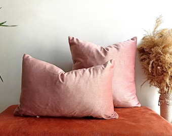 Pink Velvet Pillow Cover, Handmade Lumbar Throw Pillow
