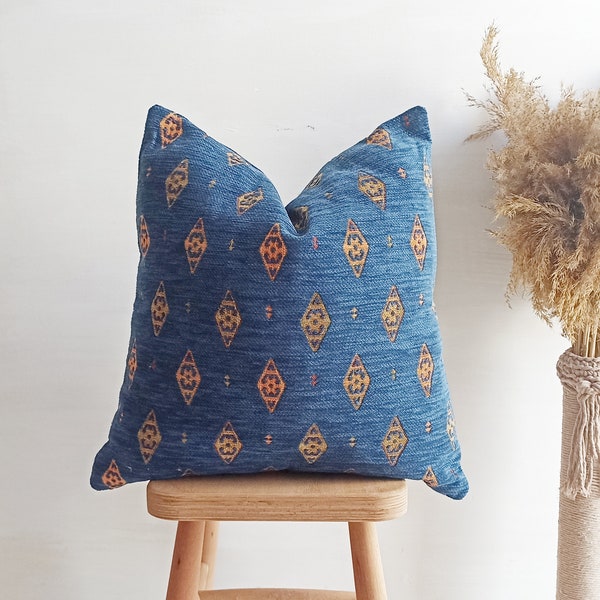 Blue Pillow Cover Kilim Pillow Lumbar Pillow 12×24 Throw Pillow All Size Kilim Pillow White Throw Pillow