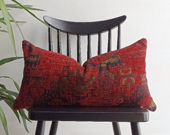 Turkish Pillow Cover Kilim Pillow Lumbar Pillow 12×24 Throw Pillow All Size Kilim Pillow Red Throw Pillow