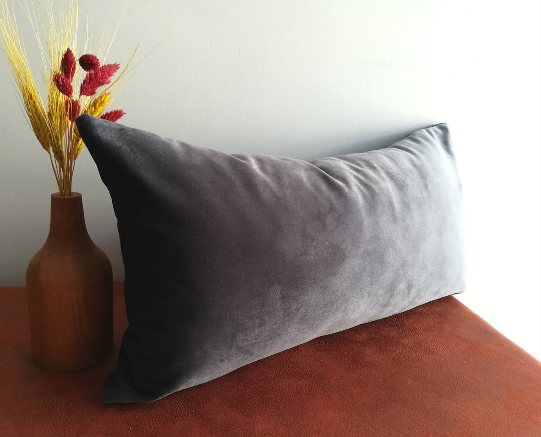 Grey Lumbar Pillow Cover Decorative Velvet Lumbar Pillow Grey Etsy