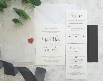 black and white wedding invitation vellum invitation elegant etsy