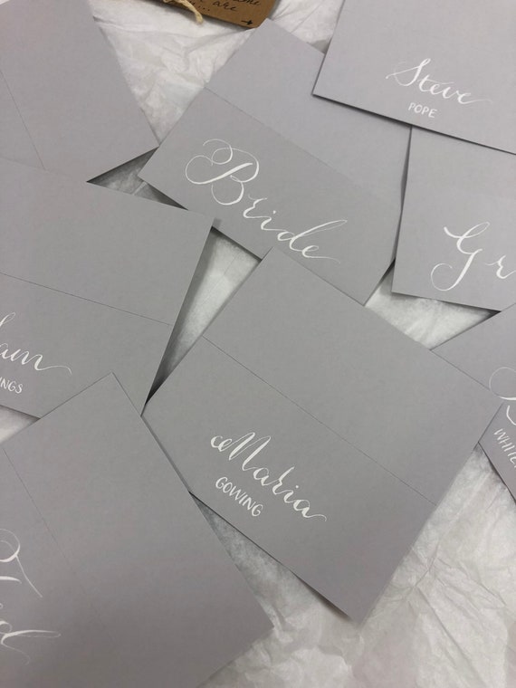 Wedding Place Cards Name Cards Grey And White Wedding Name Etsy