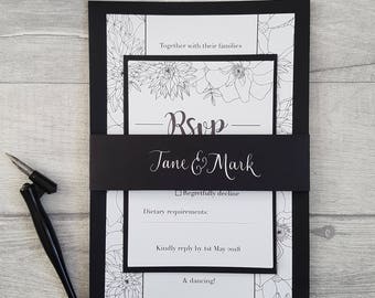 Black and white wedding invitation, Whimsical wedding invitation, Classic wedding invitations, Wedding stationery, traditional invite