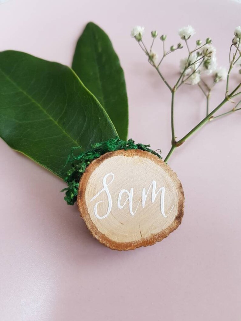Wooden slice name cards Rustic name setting Wooden Etsy