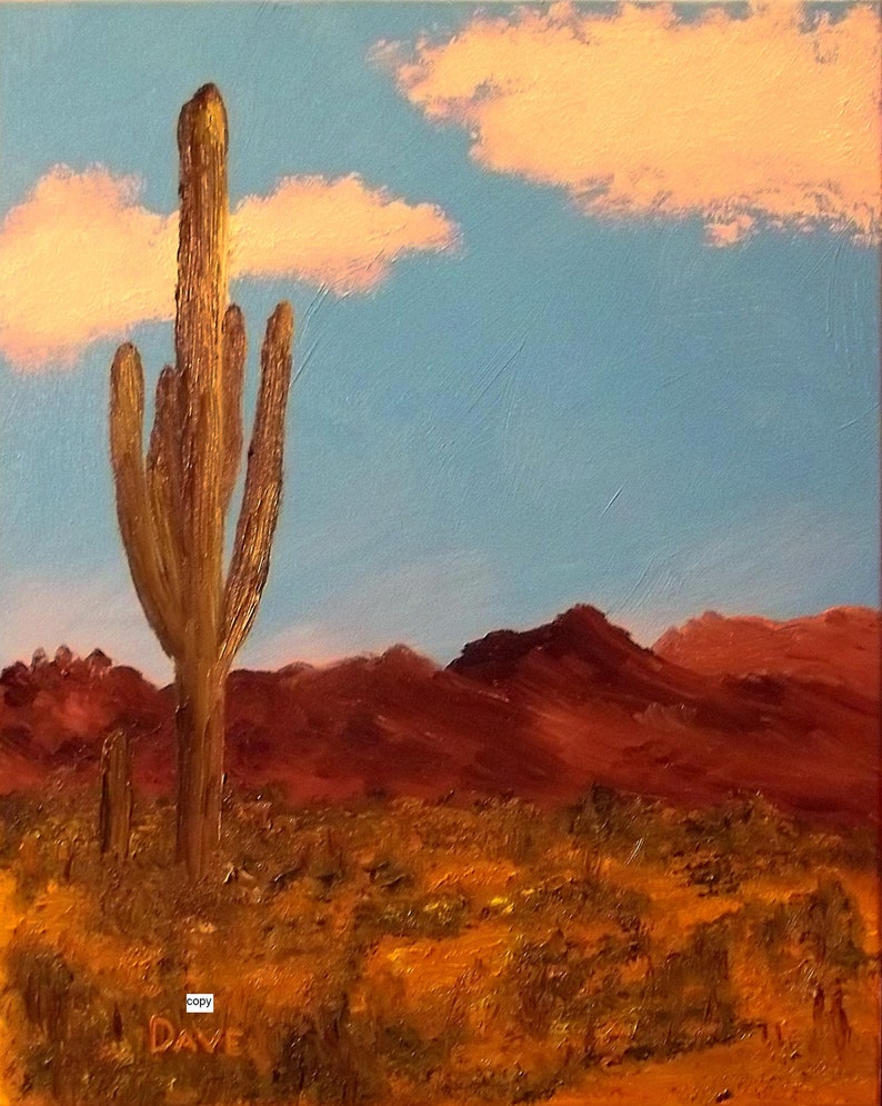 Art Print of Oil Painting by Dave. Landscape Desert Cactus Southwest ...