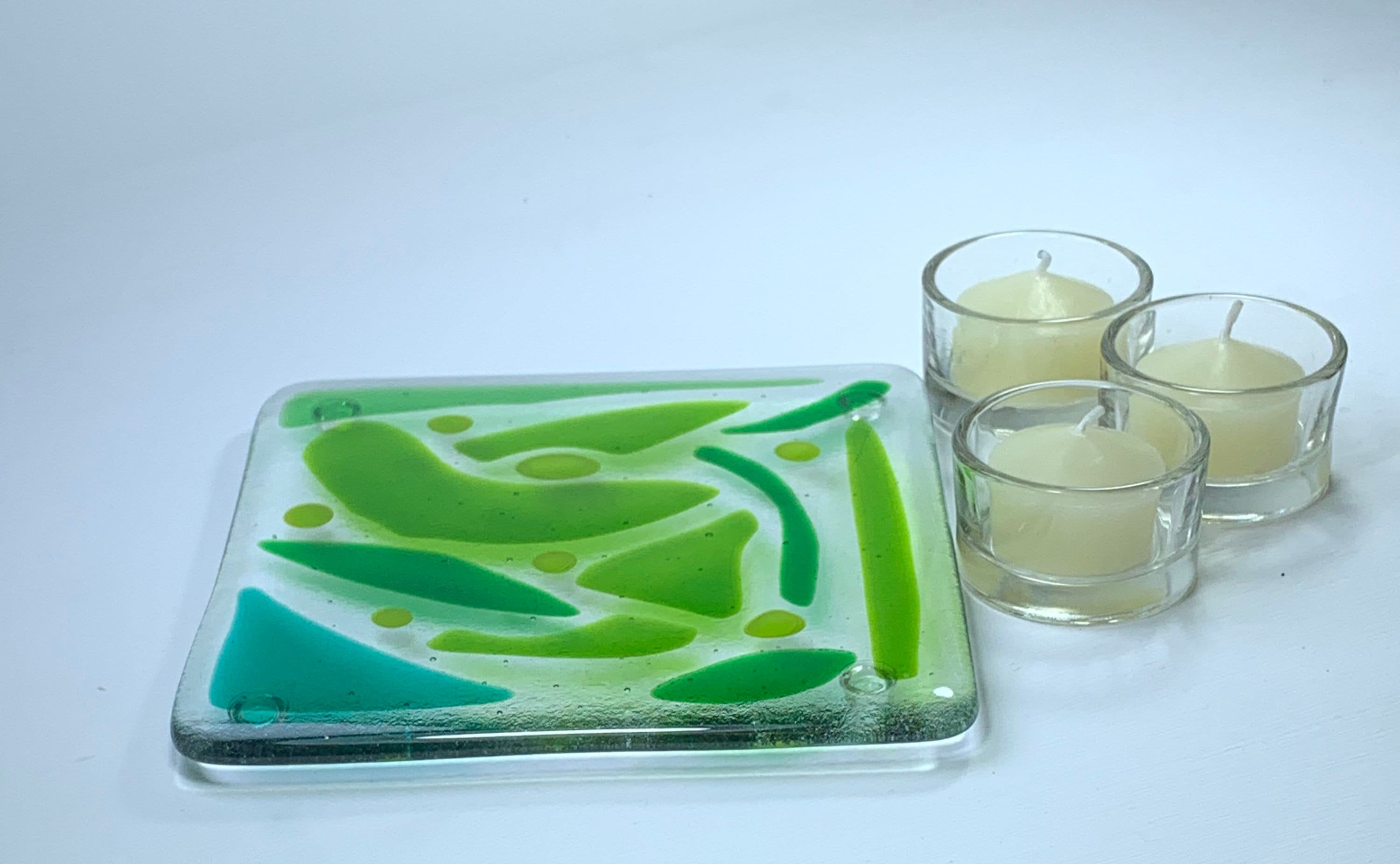 Fused Glass Art large Random Patterned Green and Clear Etsy UK