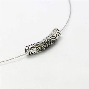 Oxidized 925 Sterling Silver Handmade Setting Marcasite 5.5x26mm Curve Tube Bead F255
