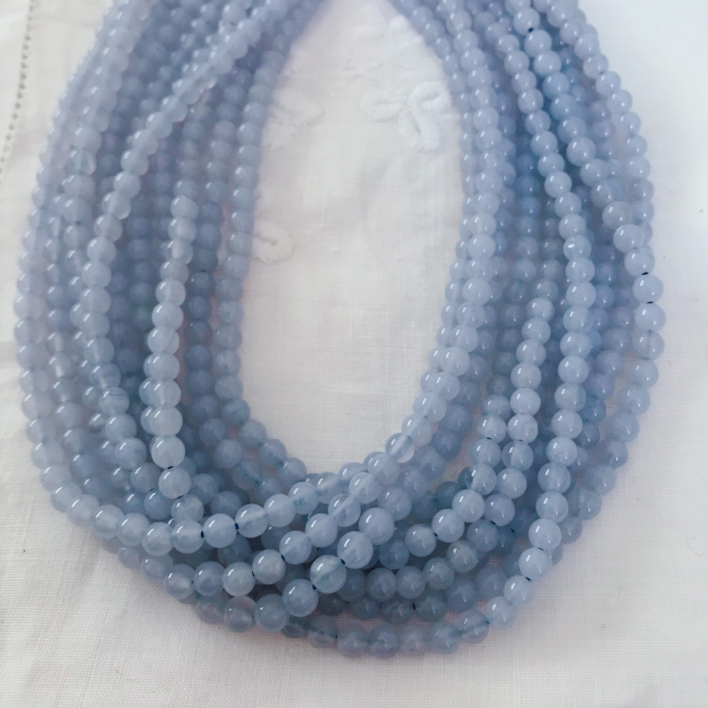 Quality natural blue chalcedony 4mm smooth round beads 1 | Etsy