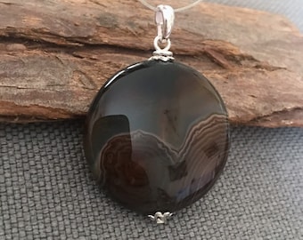 Big natural botswana agate 30mm coin bead pendant genuine brown gemstone pendant bohemian charm for jewellery making PC007H