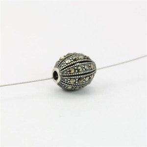 Oxidized 925 Sterling Silver Handmade Setting Marcasite 11x13mm Barrel Bead F252