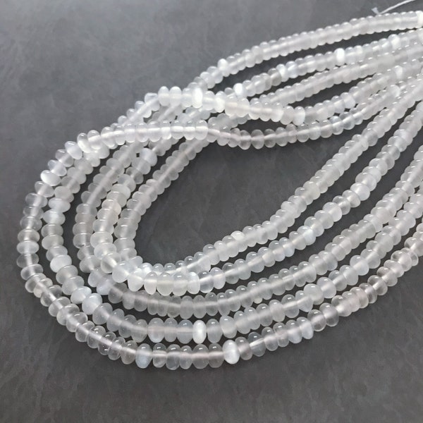 Quality natural white moonstone 4.3mm smooth rondelles 6 inches genuine shimmery gemstone for jewellery making GS339WS