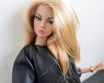 Poppy Parker Doll Black Faux Leather Coat.