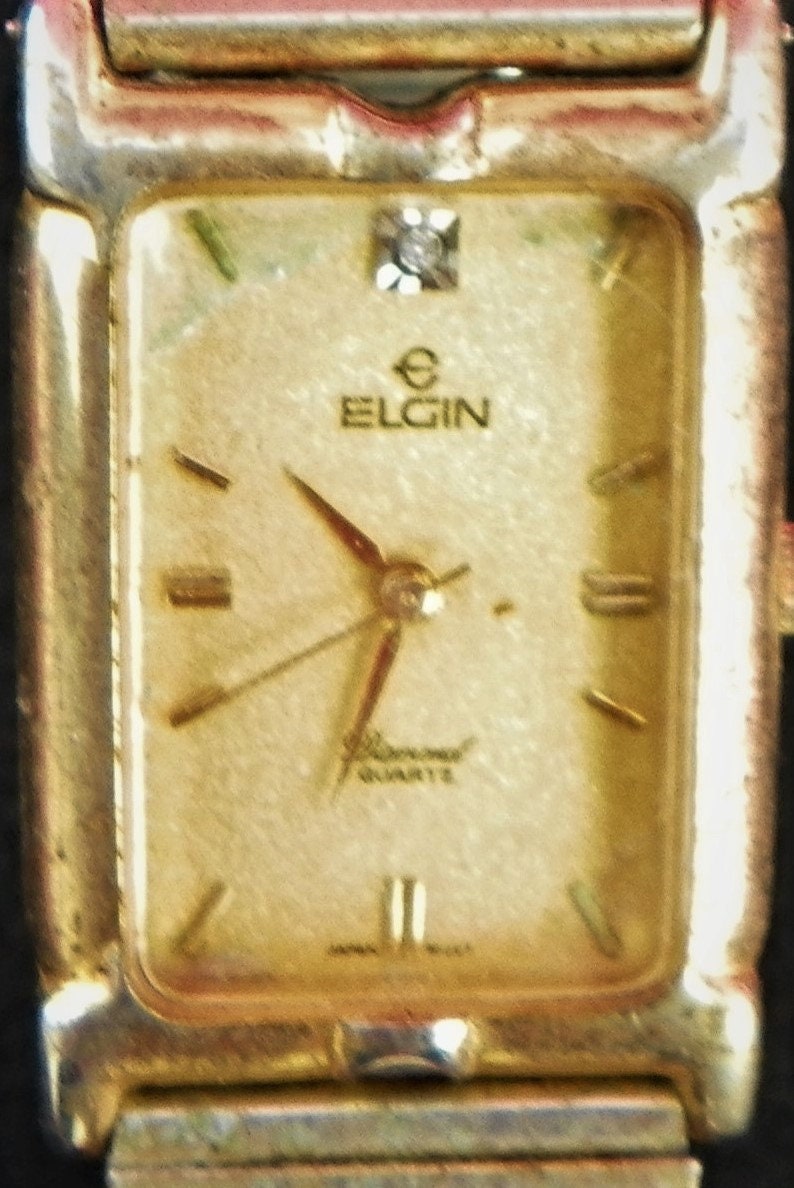ELGIN Vintage DIAMOND QUARTZ Men's Wrist Watch Etsy
