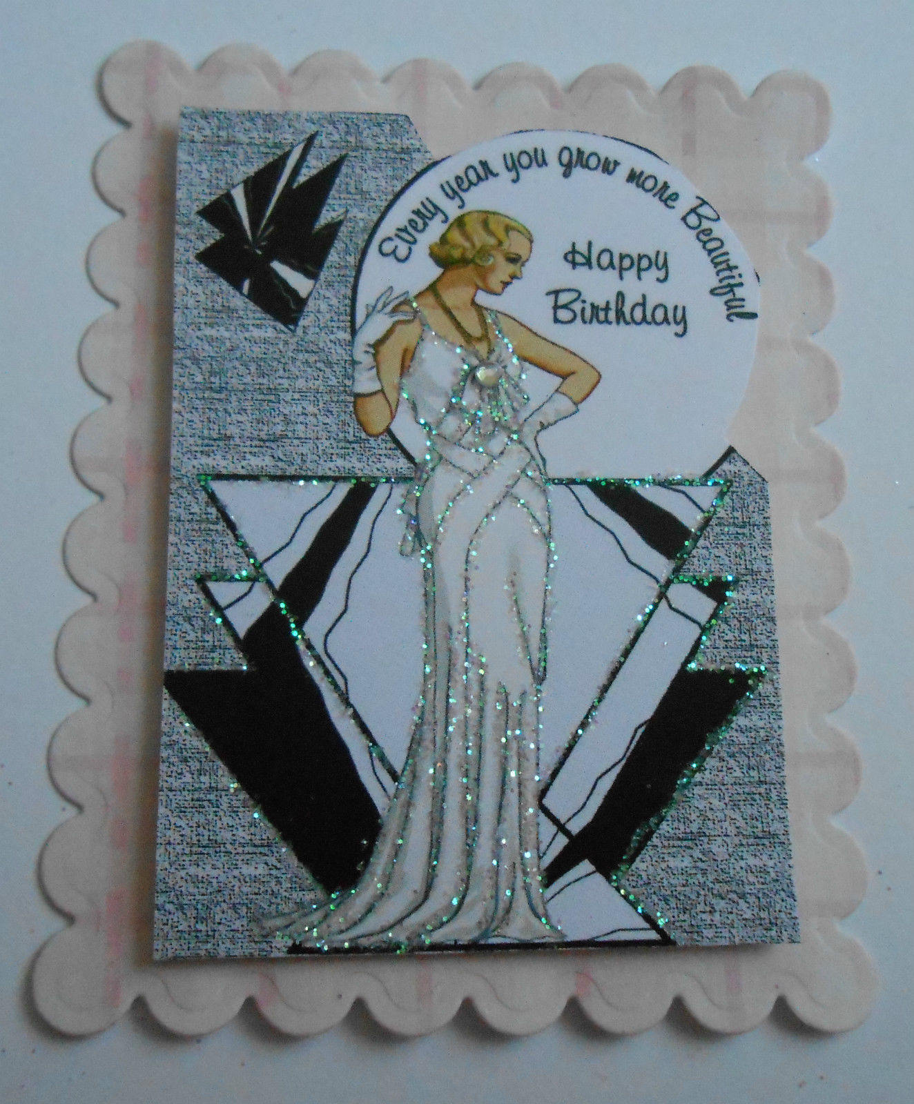 Pk 2 Art Deco Happy Birthday Embellishment Topper for Cards and Crafts