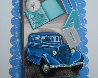Pack 2 Blue Car Dad Embellishment Toppers for cards and crafts