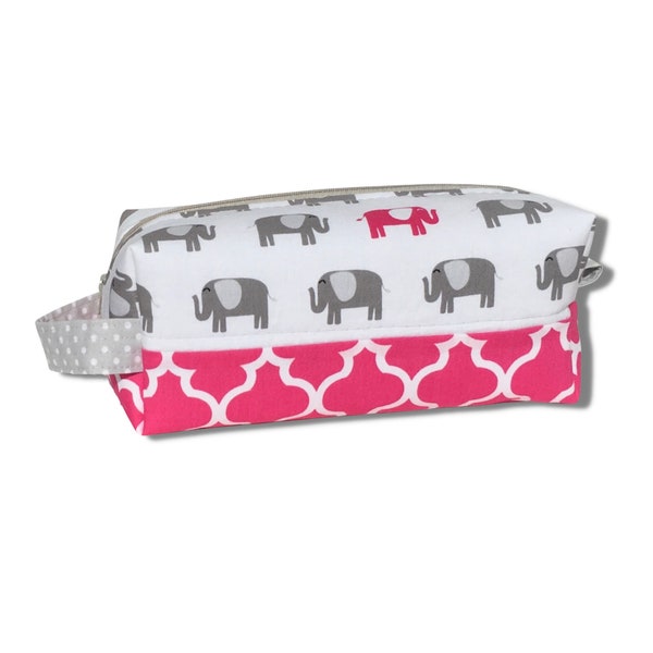 Busy Bag  - Toddler Go Bag  - Pink and Gray Elephant - Medium size carry bag for kids - by Crafty KC