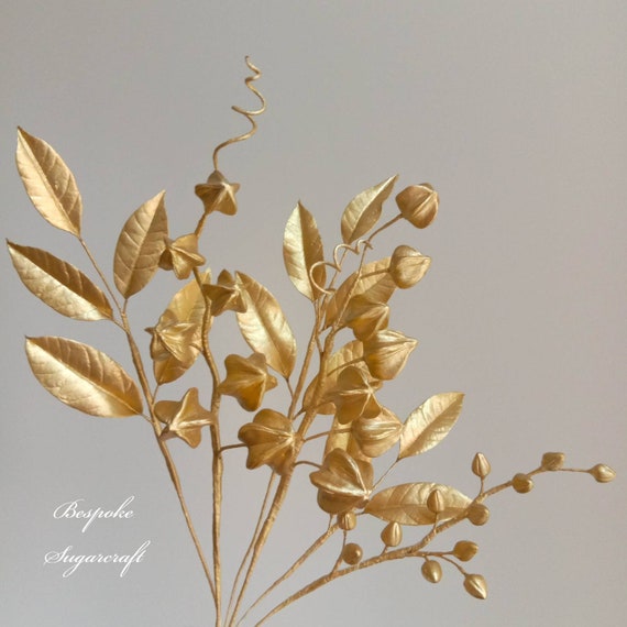 Gold Sugar Berries & Leaves, Handcrafted Anniversary Cake Decor, Professional Wedding Cake Toppers