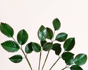 Realistic Sugar Rose Leaves, Handmade Vegan Gumpaste Foliage, Professional Bakery Grade Cake Toppers