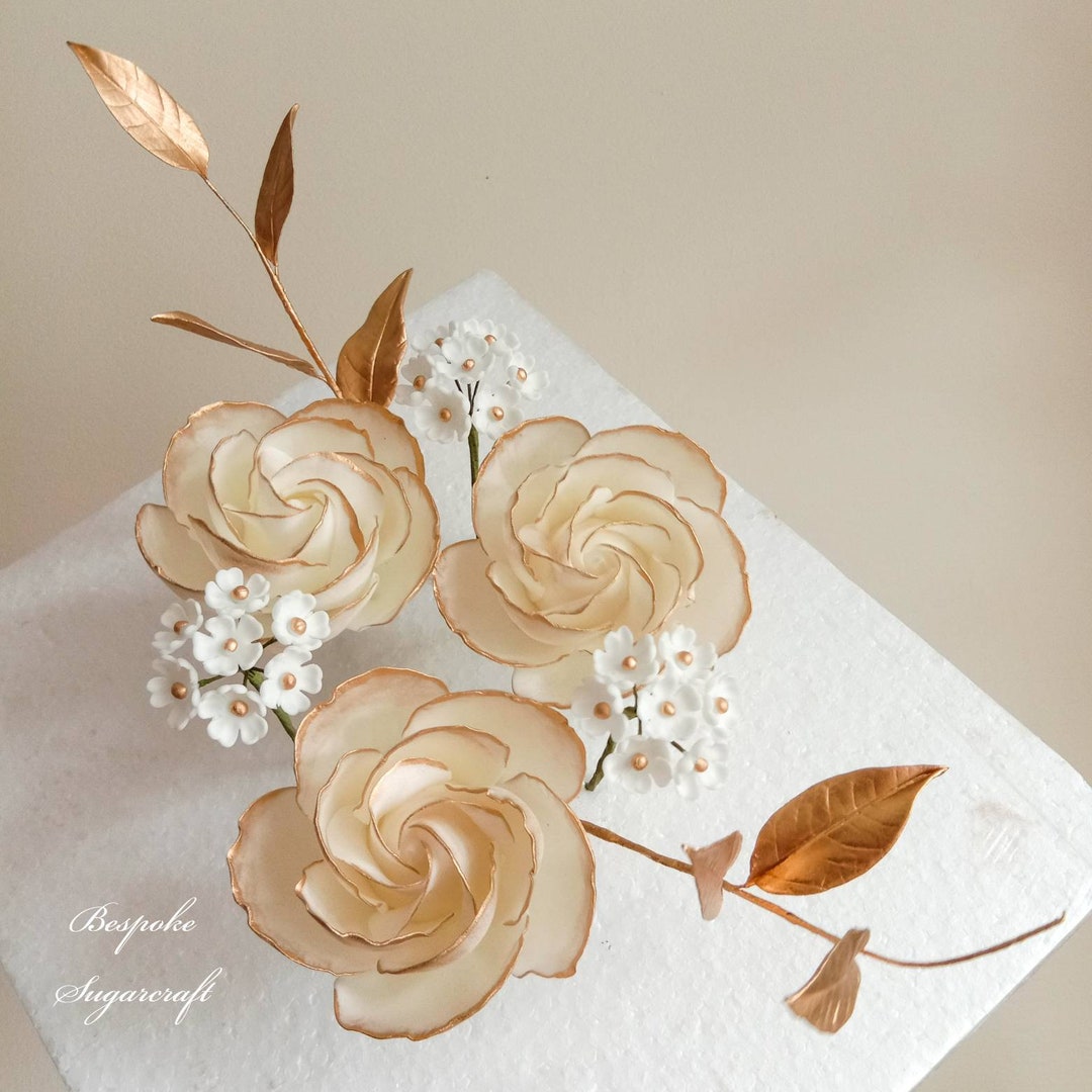 Sets of Sugar Roses, Sugar Blossoms and Leaves in Shades of Ivory and
