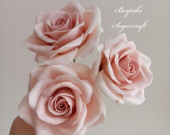 PinkSand Sugar Roses, Realistic Vegan Gumpaste Flowers, Professional Bakery Grade Cake Toppers
