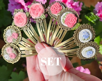 Pinzas para el cabello con flores bordadas a mano: accesorios elegantes para niñas